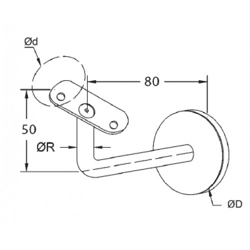 Handrail Wall Bracket-Plain Back Plate-48.3 Saddle-Grade 316  